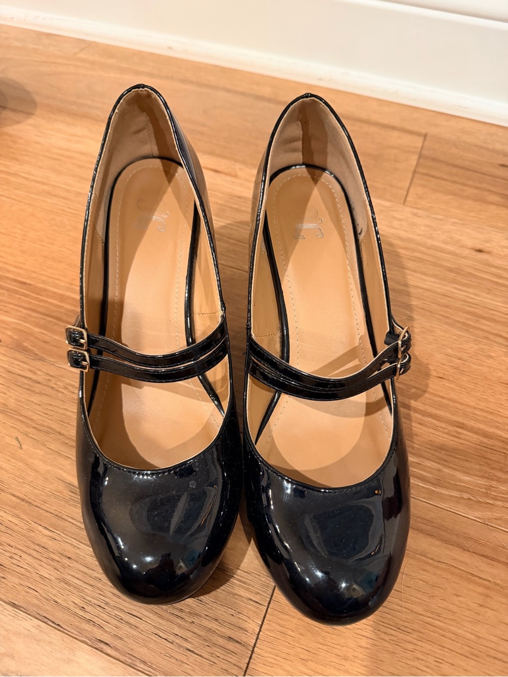 Women's Black Patent Double-Strap Mary Jane Pumps